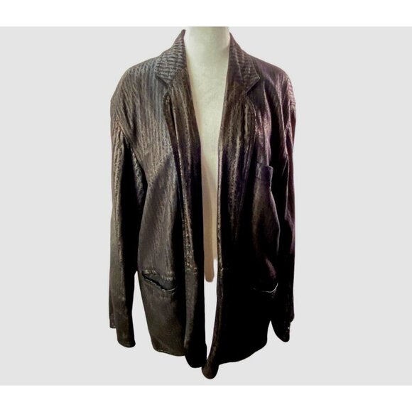 HATTIE Women Iridescent Blazer Size M Brown Black Open Front Acetate Stylish - Picture 1 of 15